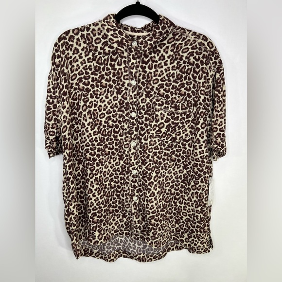 Free People Tops - Free People Leopard Button Down Shirt Women Size Small New